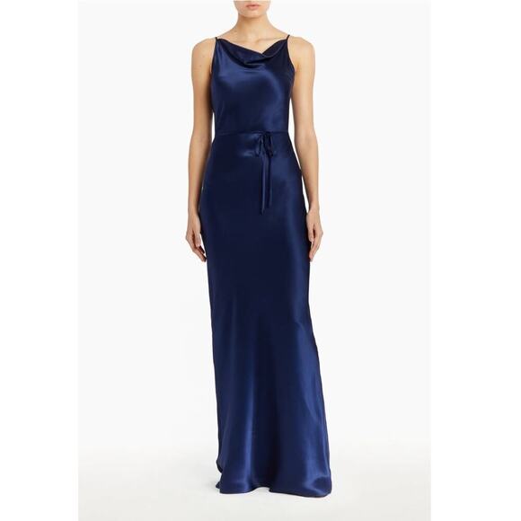 Amanda Uprichard Shaelyn Silk Cowl Neck Evening Maxi Slip Dress Navy Size S